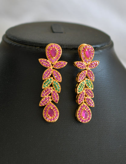 Gold tone ruby-emerald haar set dj-01886