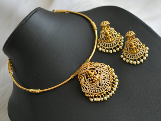 Matte finish ruby-white stone Lakshmi-peacock hasli necklace set dj-41069