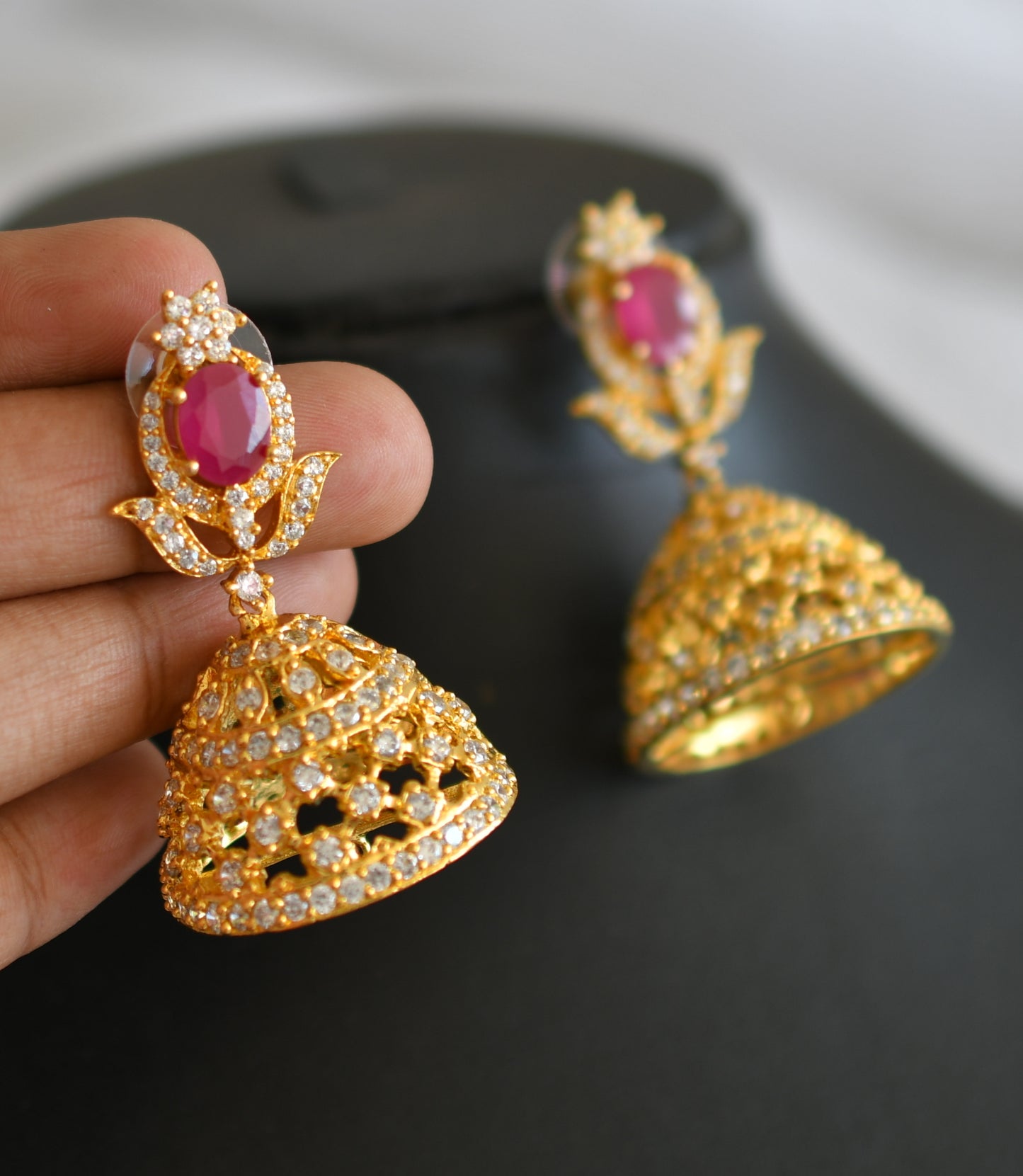 Gold tone cz-ruby-white  bridal haar set dj-01897