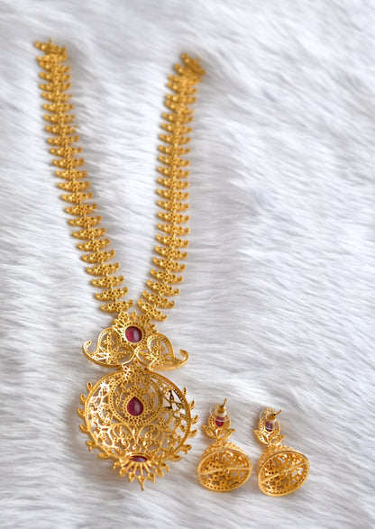 Gold tone cz-ruby-white  bridal haar set dj-01897