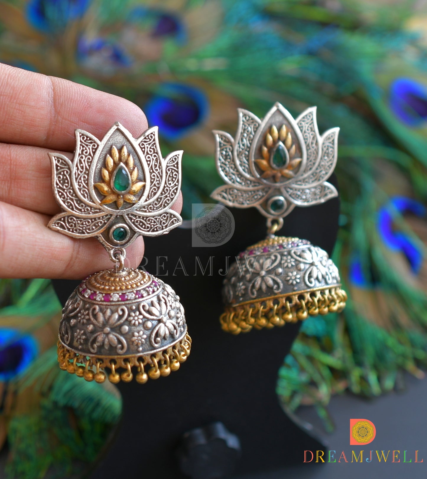 Dual tone green Lotus Jhumkka dj-31066