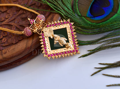 Gold tone pink-green Krishna designer necklace dj-35573