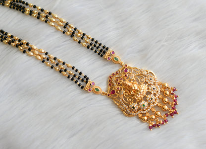 Gold tone kemp-green-white stone Lakshmi pendant mangalsutra dj-41092