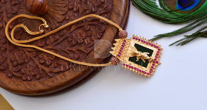 Gold tone pink-green Krishna designer necklace dj-35574