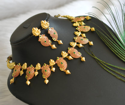 Gold tone ruby-emerald mango necklace set dj-01925