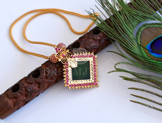 Gold tone green Kerala style designer necklace dj-35575