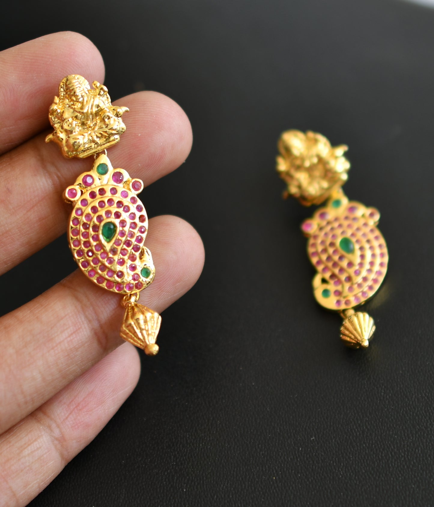 Gold tone ruby-emerald mango necklace set dj-01925
