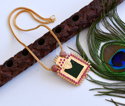 Gold tone pink-green Kerala style necklace dj-35576