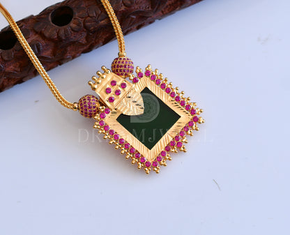 Gold tone pink-green Kerala style necklace dj-35576