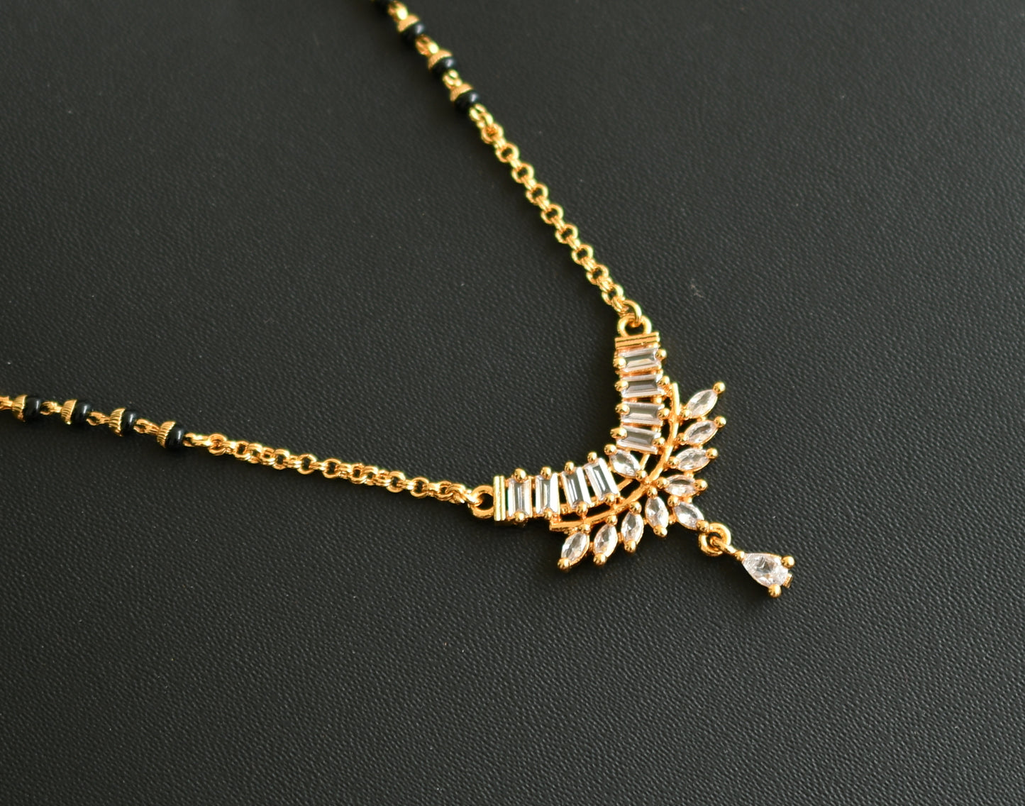 Gold tone white stone mangalsutra dj-41098