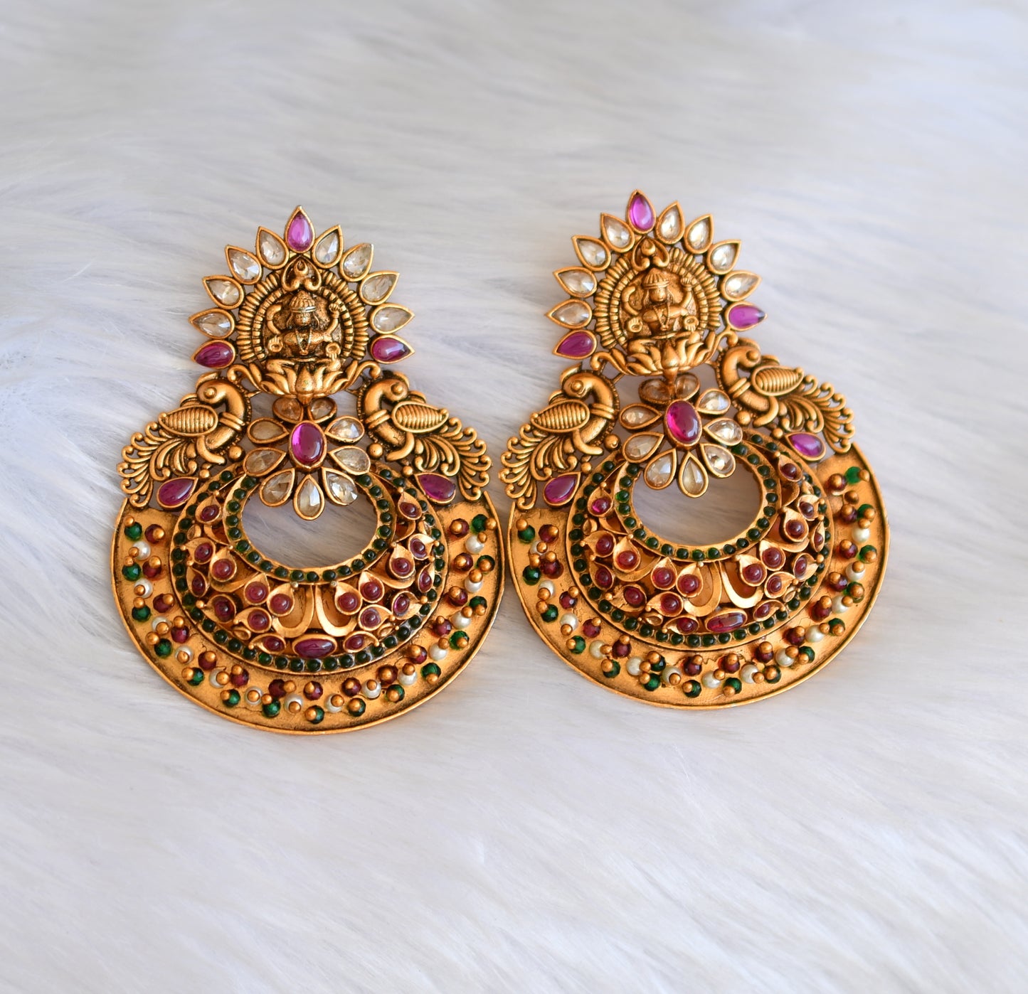 Matt finish kemp-green Lakshmi big bali earrings dj-21500