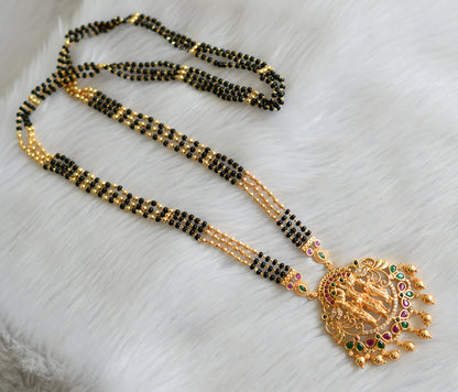 Gold tone kemp-green-white stone Ram parivar pendant mangalsutra dj-41096