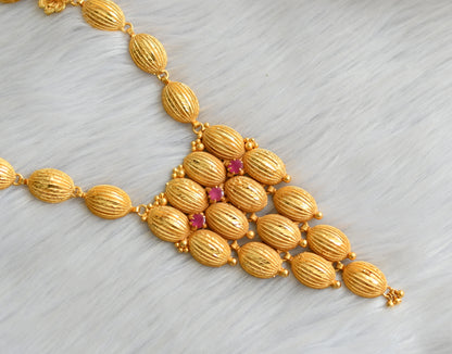 Matte gold tone pink stone Kerala style haar set dj-41048