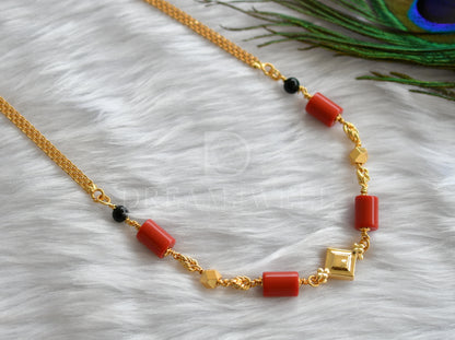 Gold tone coral-black beads mangalsutra dj-35858