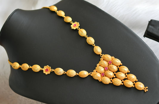 Matte gold tone pink stone Kerala style haar set dj-41048