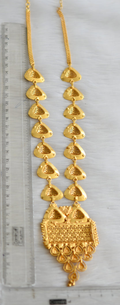 Matte gold tone pink stone Kerala style haar set dj-41049