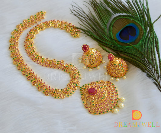 Gold tone Semi Precious Ruby-emerald Short Haar Set-dj11455