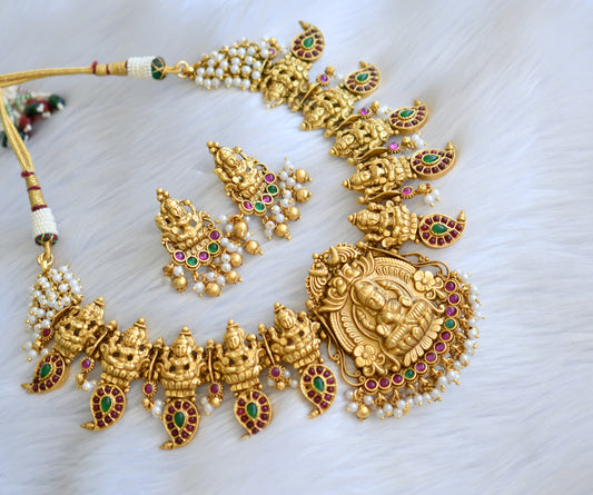 Antique gold kemp-green lakshmi-mango designer necklace set dj-34205