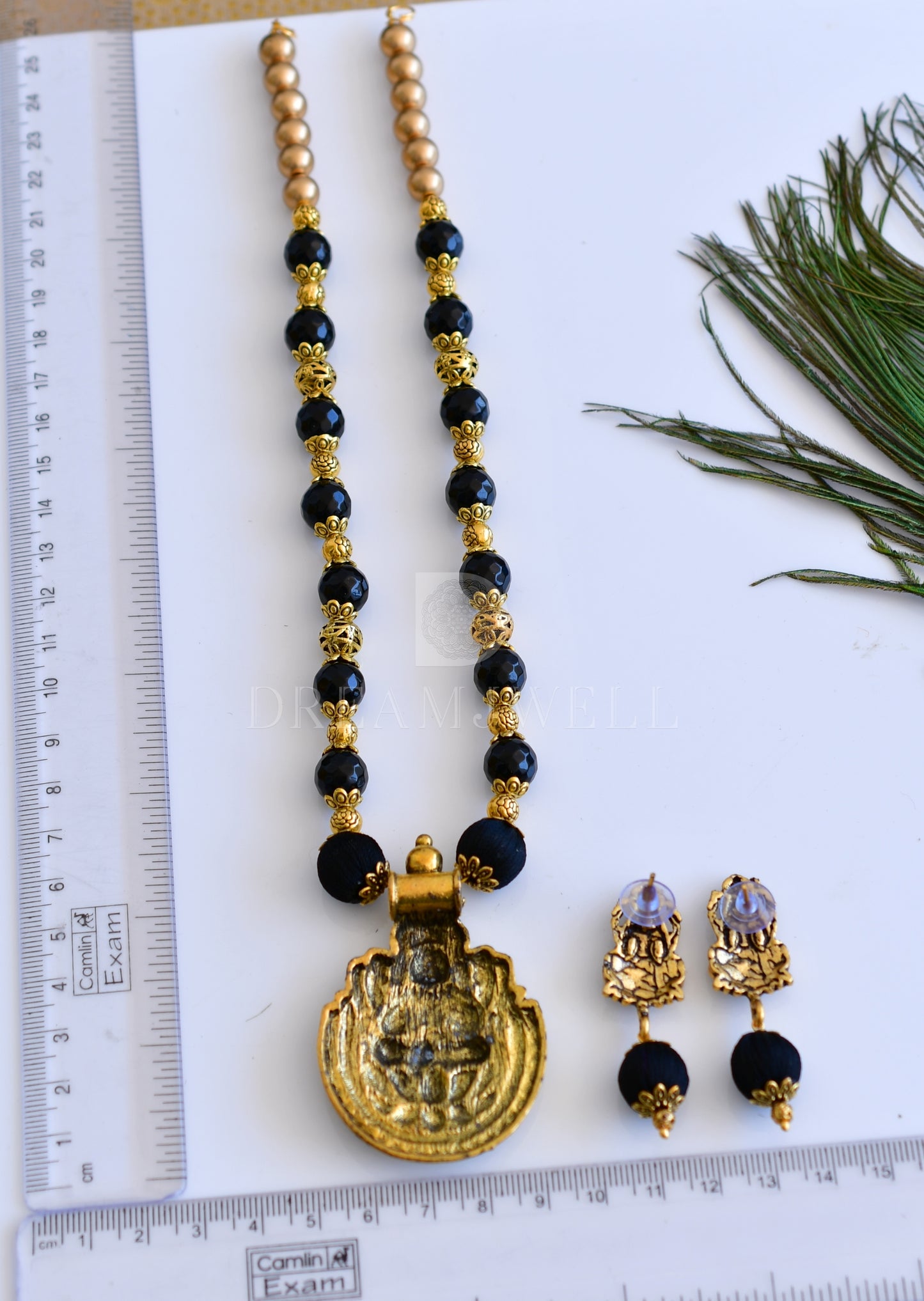 Antique black silk thread lakshmi designer pendant necklace set dj-34324