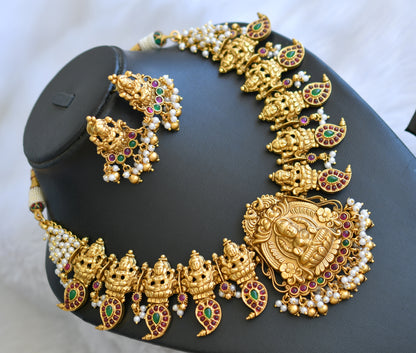 Antique gold kemp-green lakshmi-mango designer necklace set dj-34205