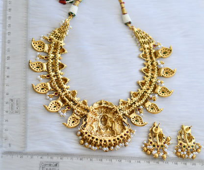 Antique gold kemp-green lakshmi-mango designer necklace set dj-34205