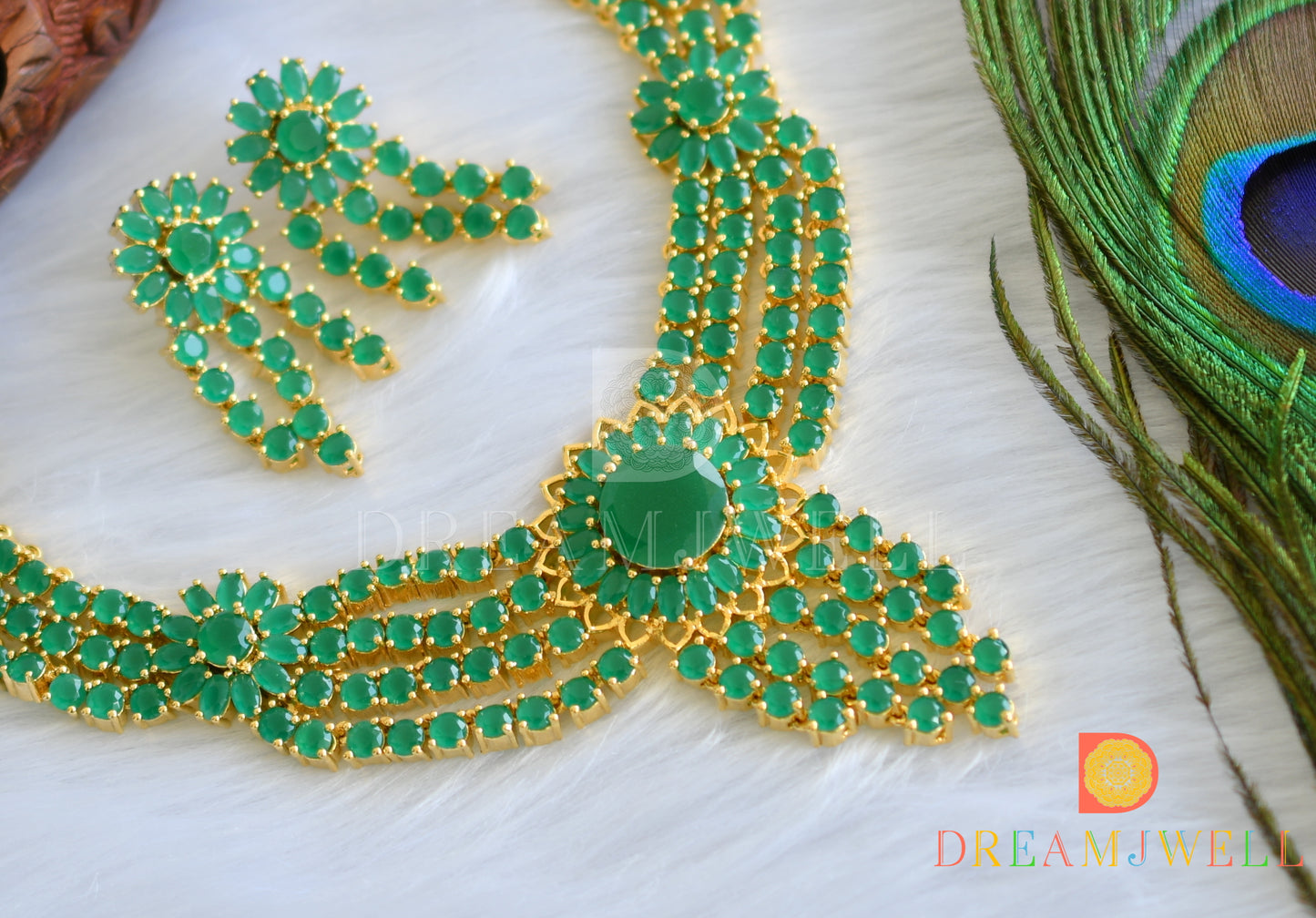Gold tone emerald necklace set dj-07170