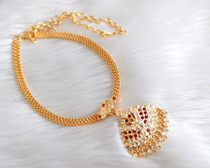 Gold tone ad pink-white stone peacock south Indian attigai/Necklace dj-39464