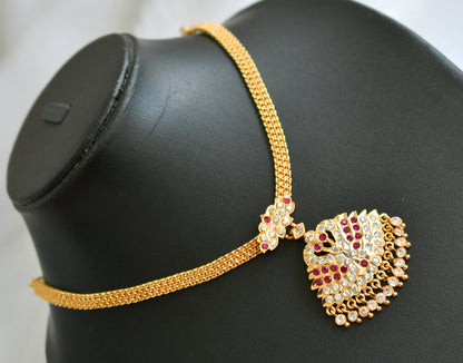Gold tone ad pink-white stone peacock south Indian attigai/Necklace dj-39464