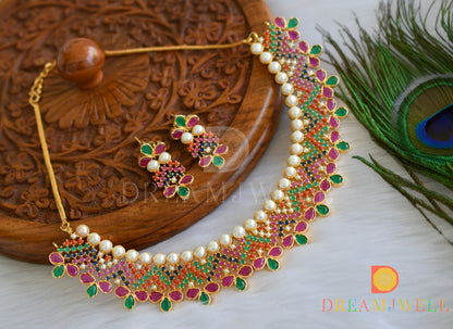 Gold tone navarathna necklace set dj-18051