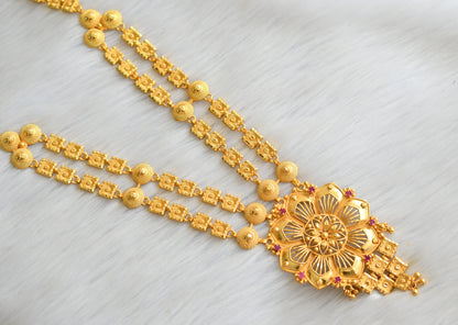 Matte gold tone pink stone Kerala style double layer flower haar dj-41055