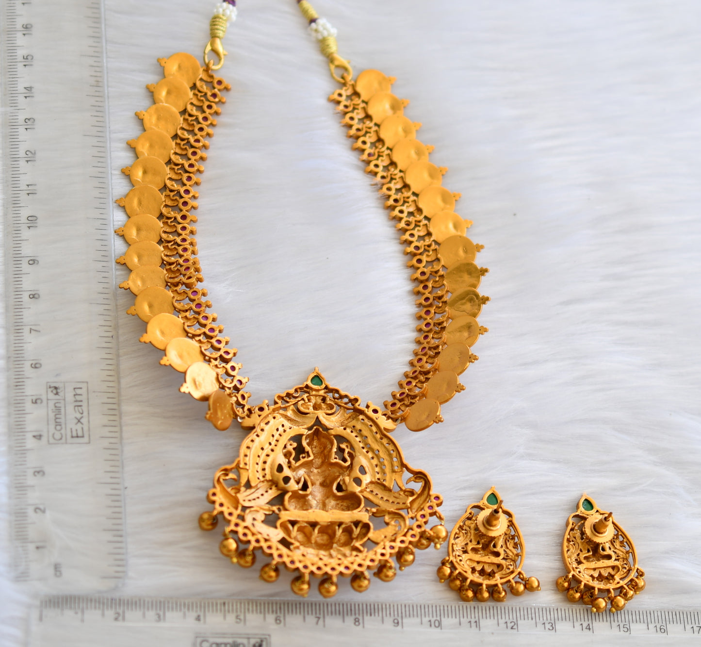 Matte finish real kemp Lakshmi coin necklace set dj-32799