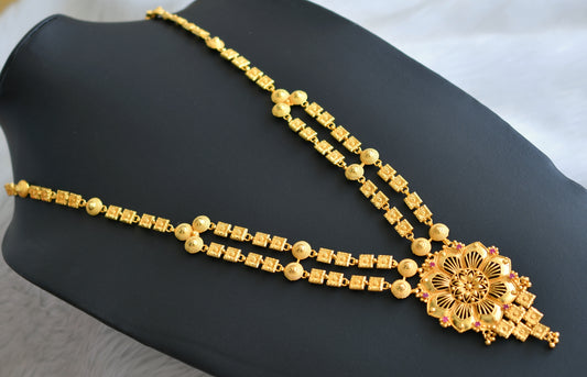 Matte gold tone pink stone Kerala style double layer flower haar dj-41055