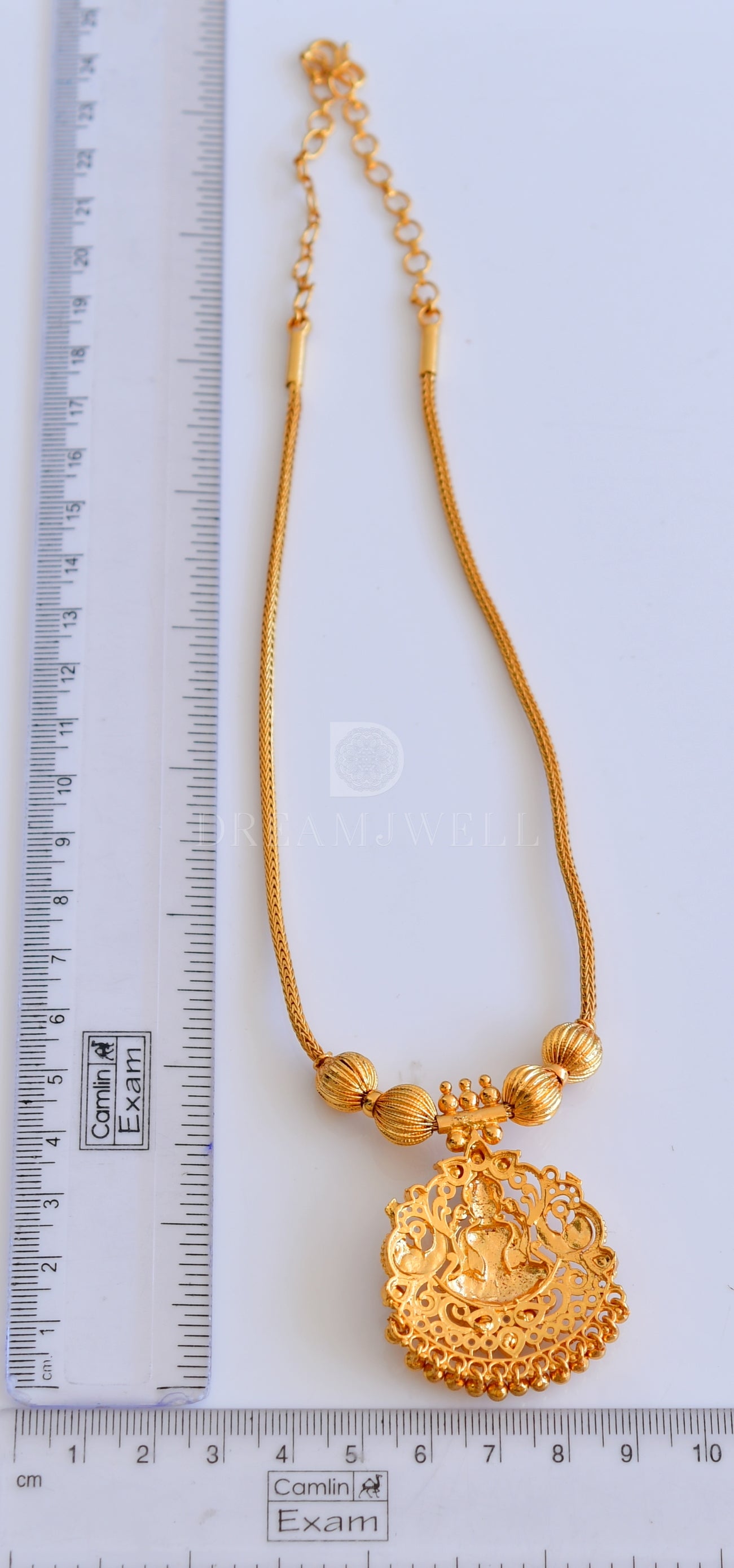 Gold tone white stone Lakshmi necklace dj-35590