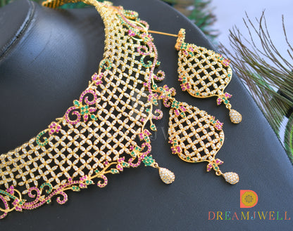 Gold tone cz ruby-emerald choker necklace set dj-22012