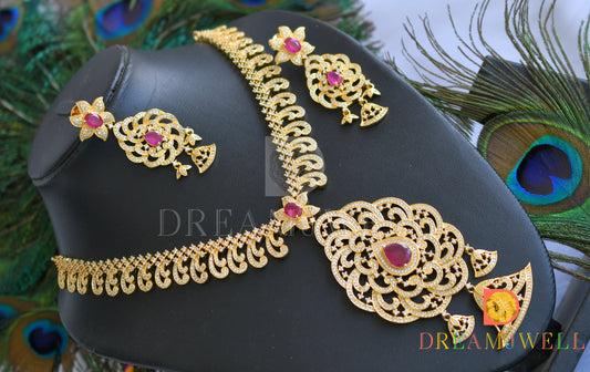 Gold tone semiprecious ruby necklace set dj-03767