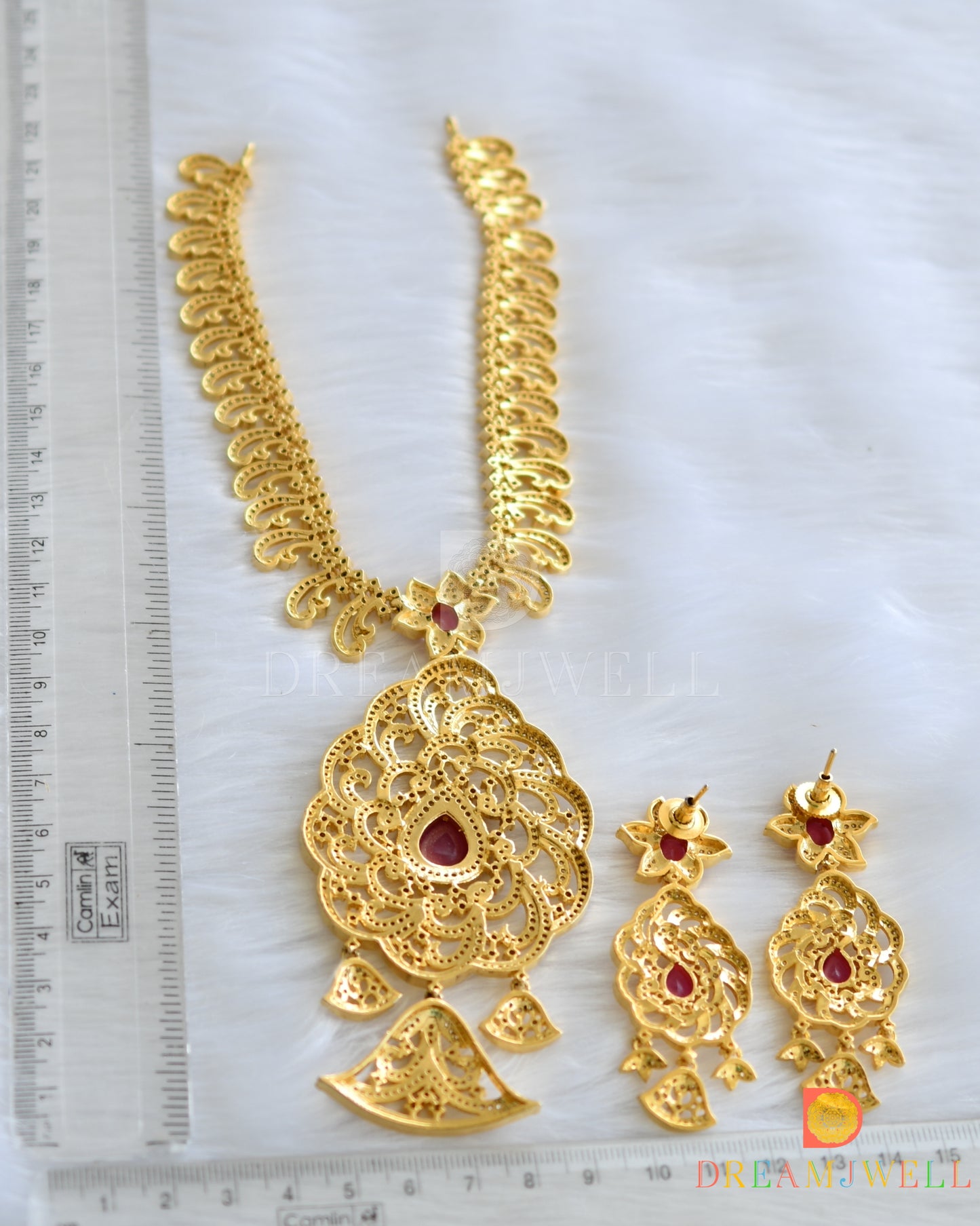 Gold tone semiprecious ruby necklace set dj-03767