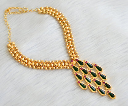 Gold tone pink stone green nagapadam Kerala style necklace dj-41058