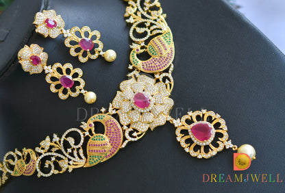 Gold tone cz-ruby-emerald necklace set dj-04860