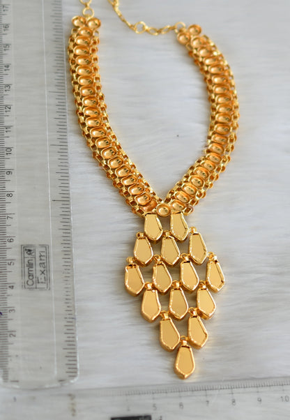 Gold tone pink stone green nagapadam Kerala style necklace dj-41058