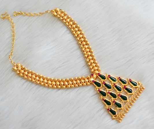 Gold tone pink stone green nagapadam Kerala style necklace dj-41059