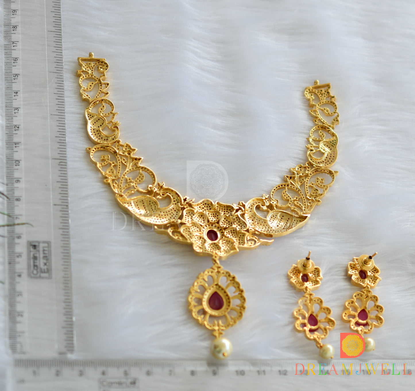 Gold tone cz-ruby-emerald necklace set dj-04860