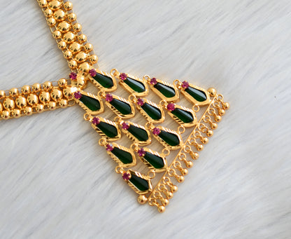 Gold tone pink stone green nagapadam Kerala style necklace dj-41059