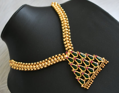 Gold tone pink stone green nagapadam Kerala style necklace dj-41059