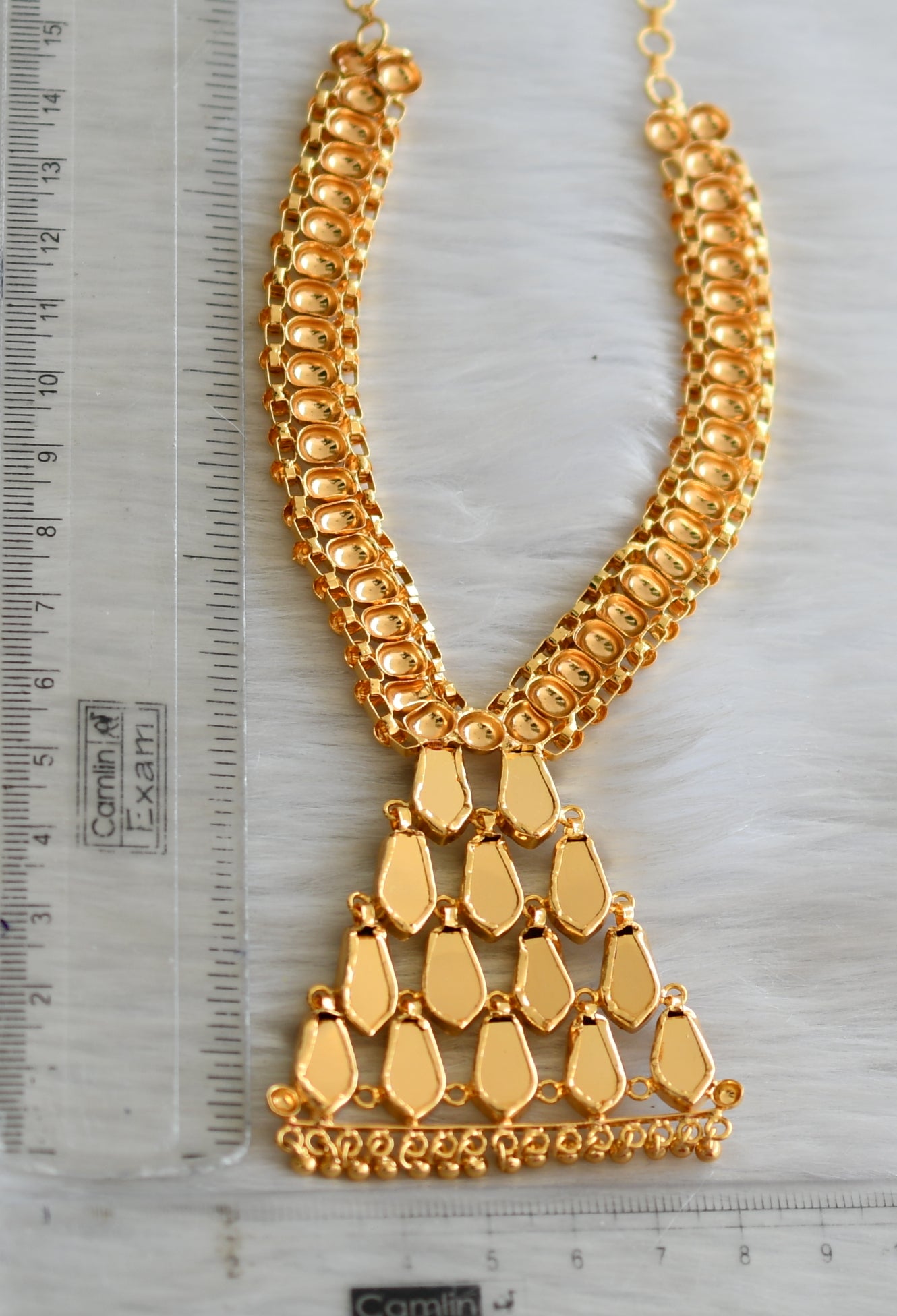 Gold tone pink stone green nagapadam Kerala style necklace dj-41059