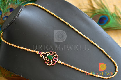 Gold Tone Ruby Emerald Peacock Mugappu Chain dj-05507