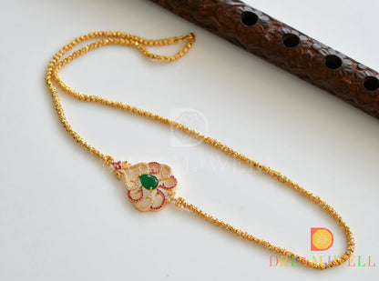 Gold Tone Ruby Emerald Peacock Mugappu Chain dj-05507