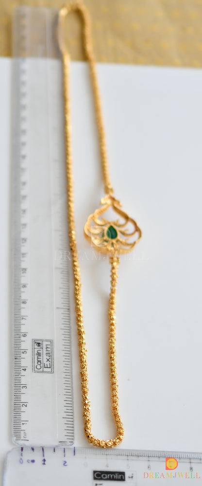 Gold Tone Ruby Emerald Peacock Mugappu Chain dj-05507