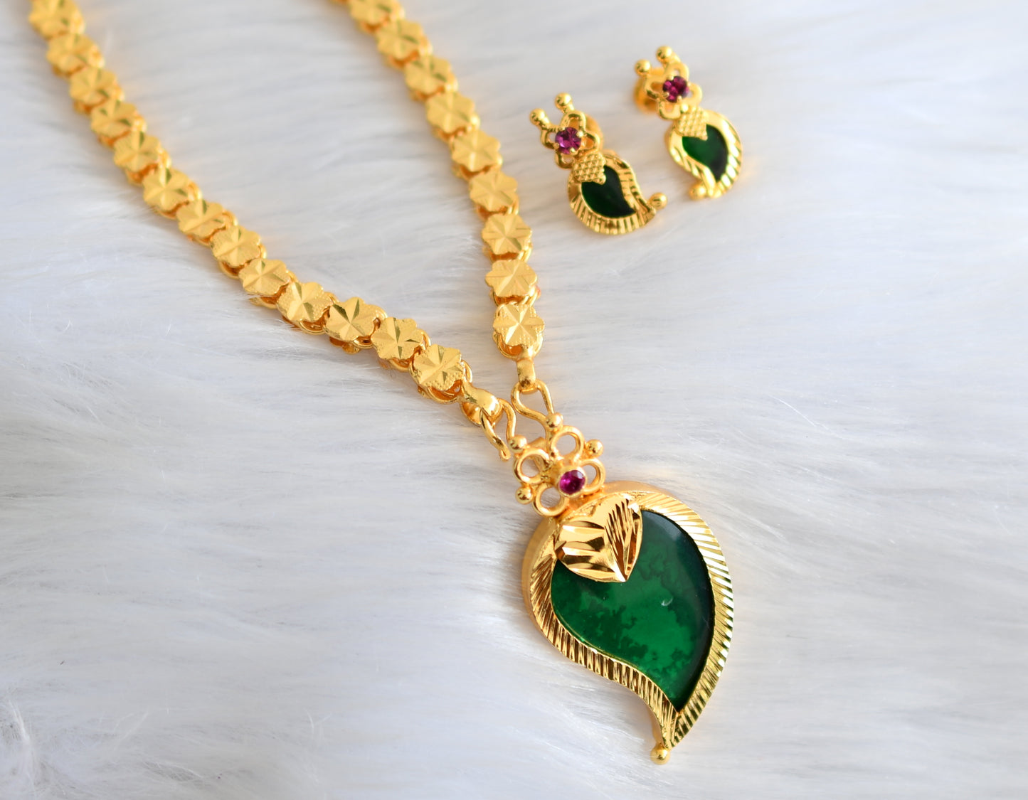 Gold tone mango green palakka designer pendant set dj-34051