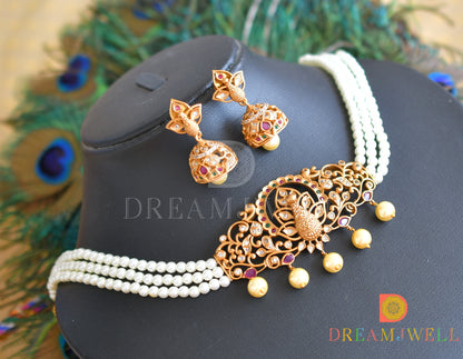 Matte Finish Multi Color Peacock Pearl Choker Set dj-31096