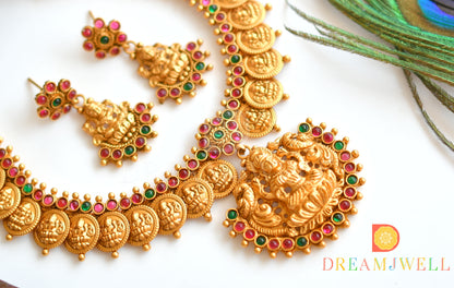 Matte Finish Kemp-green Lakshmi Designer Necklace Set dj-31140